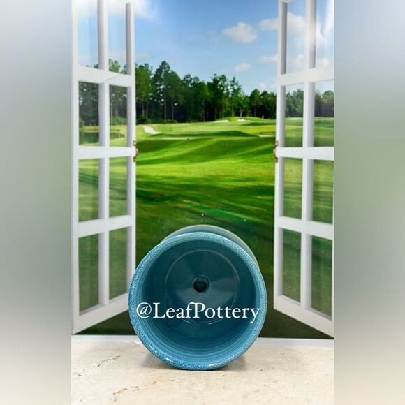 Bluish Blue/Beige Ceramic Planter Pot with Saucer Attached - Picture 9 of 11